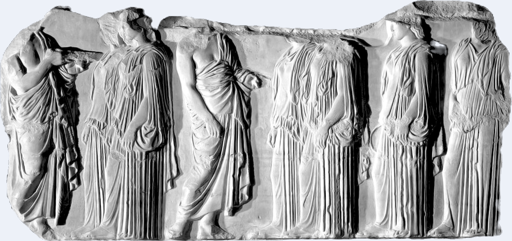 Parthenon frieze relief with draped figures